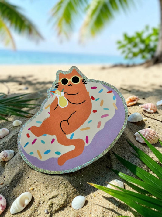 Donut Cat Glitter Sticker – Hawaii Beach Cat Sticker