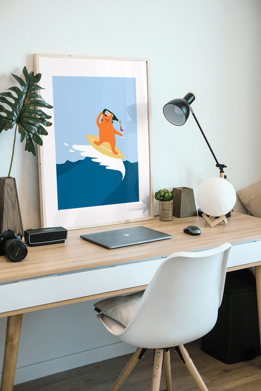 "Drinking and Surfing" Matted Print