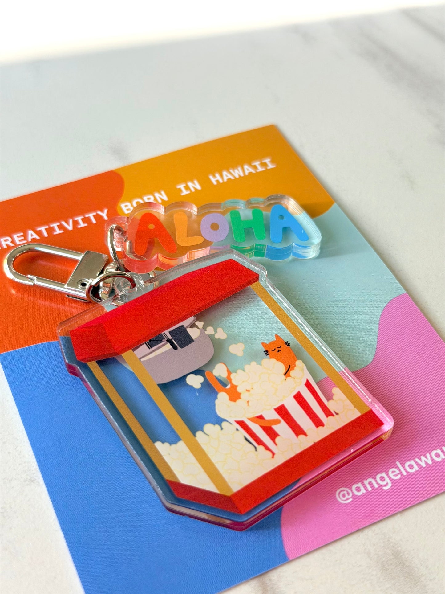 “Popcorn Bath Cat” Keychain – Milo the Beach Cat Collection