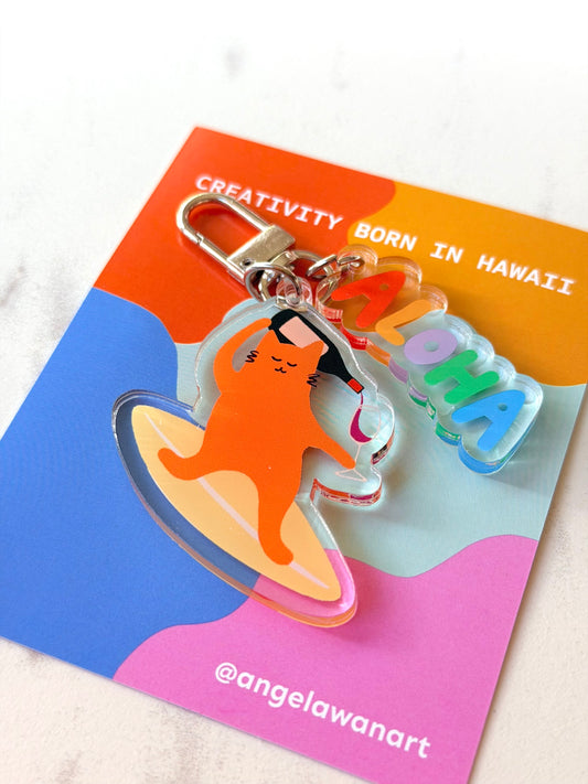 “Surfing Cat” Keychain – Milo the Beach Cat Collection