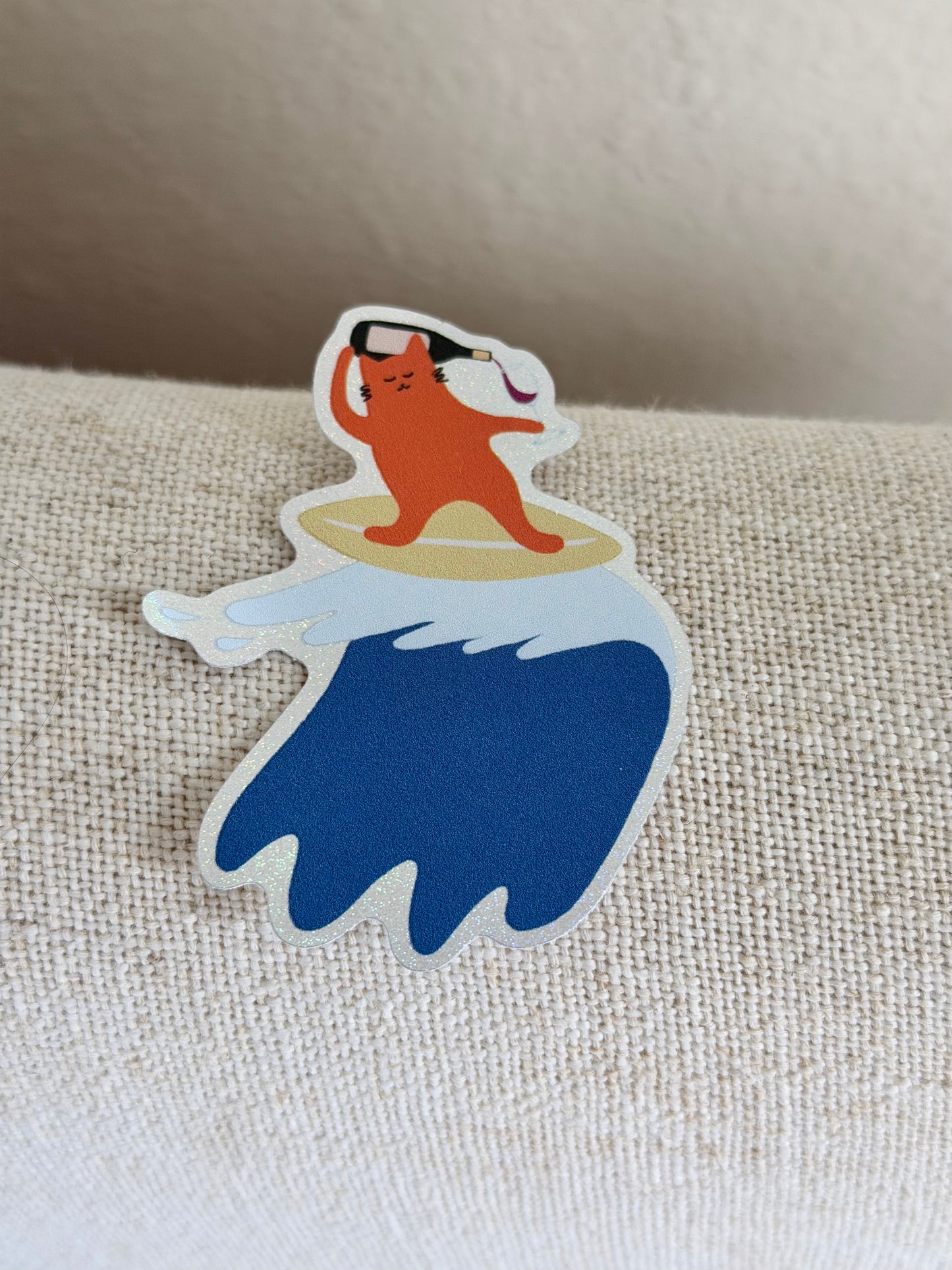 Surfing Cat Glitter Sticker – Hawaii Beach Sticker