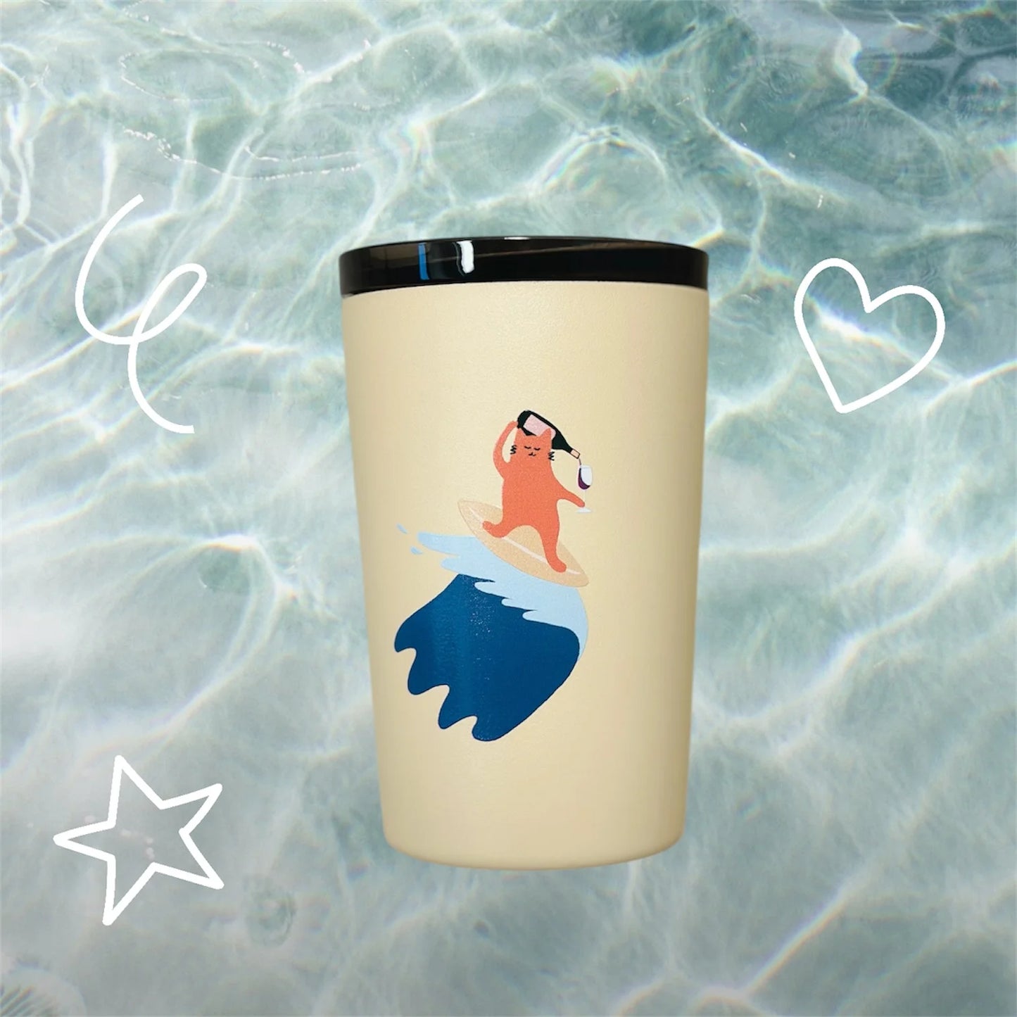 Surfing Cat Insulated Tumbler – Cute Cat Coffee & Tea Cup