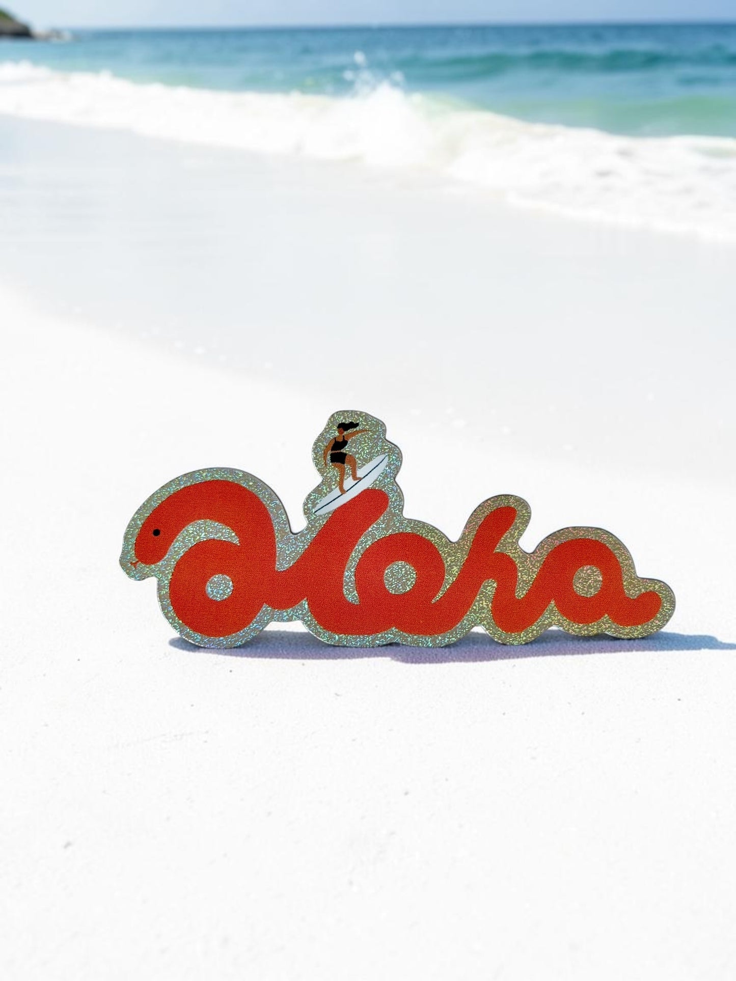 Aloha Red Glitter Sticker – Hawaii Beach Sticker