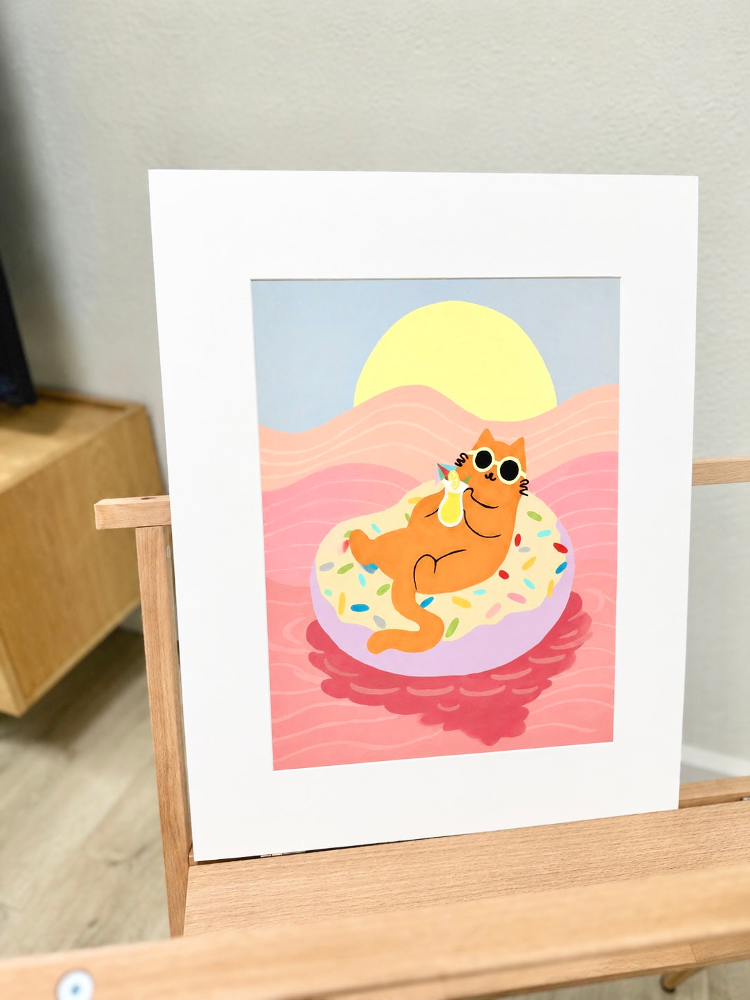 "Donut Rush" Beach Cat Matted Print