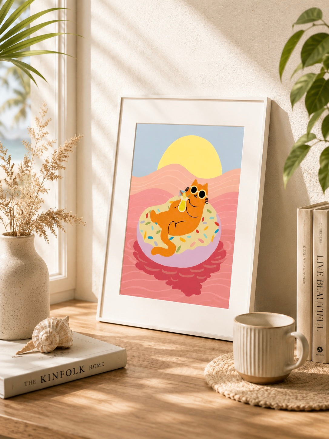 "Donut Rush" Beach Cat Matted Print