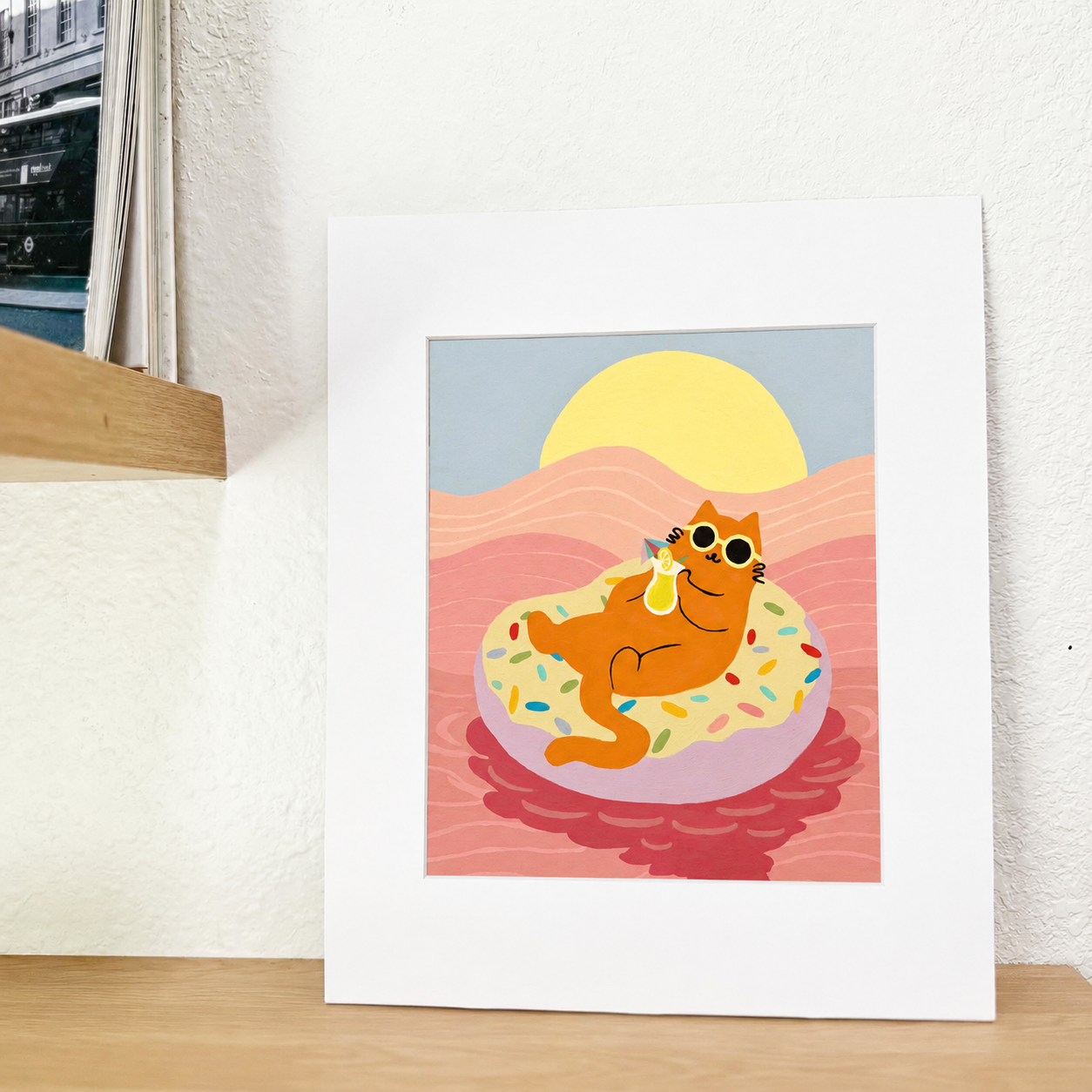 "Donut Rush" Beach Cat Matted Print