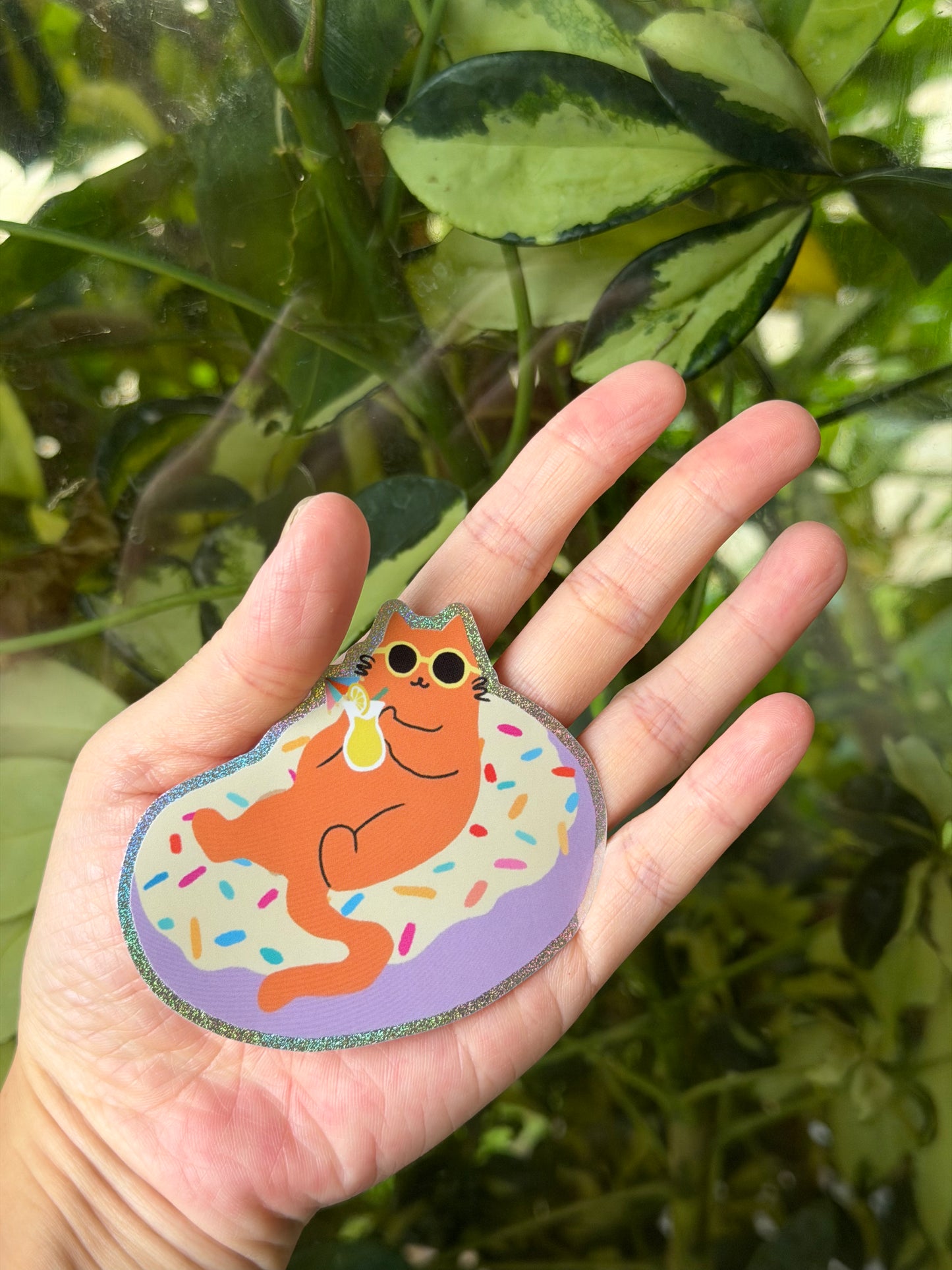 Donut Cat Glitter Sticker – Hawaii Beach Cat Sticker