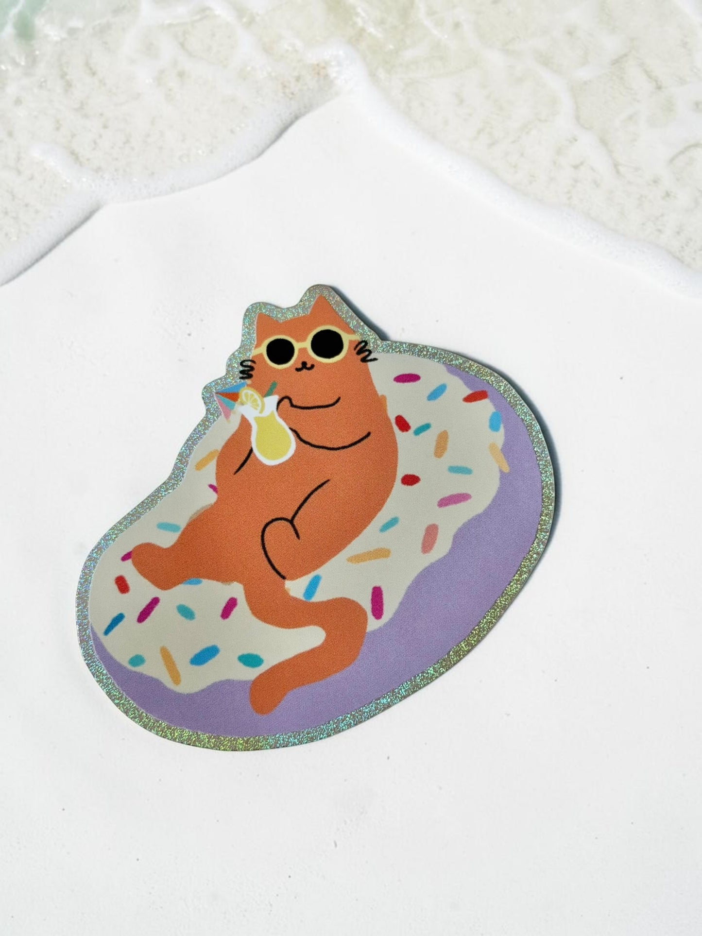 Donut Cat Glitter Sticker – Hawaii Beach Cat Sticker
