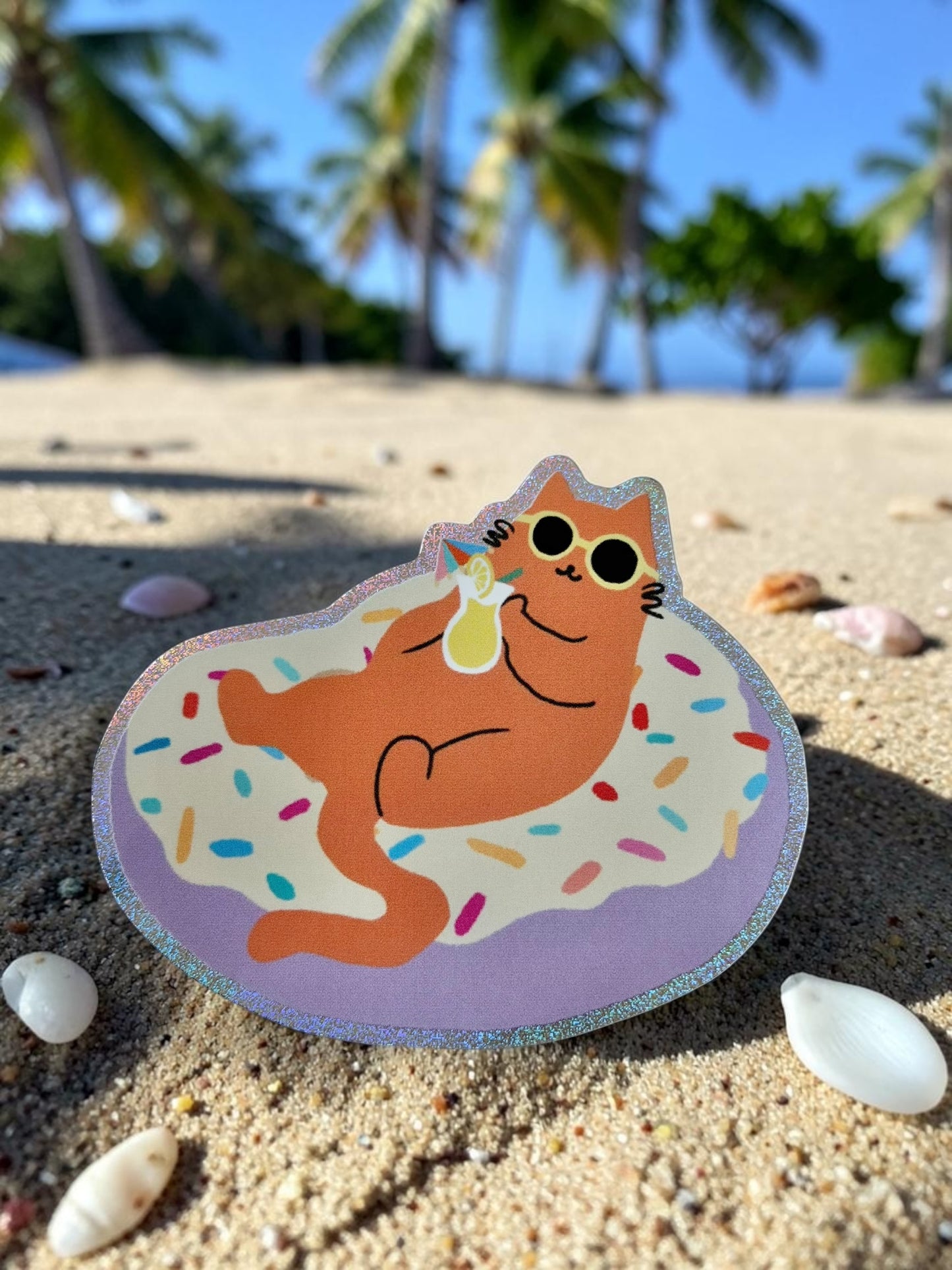 Donut Cat Glitter Sticker – Hawaii Beach Cat Sticker