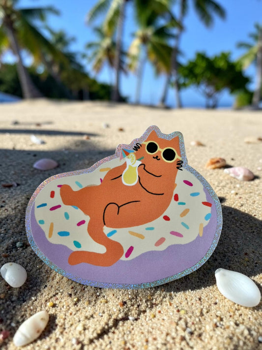 Donut Cat Glitter Sticker – Hawaii Beach Cat Sticker