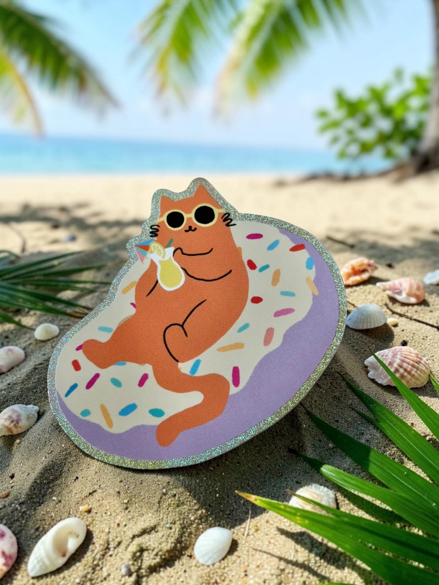 Donut Cat Glitter Sticker – Hawaii Beach Cat Sticker