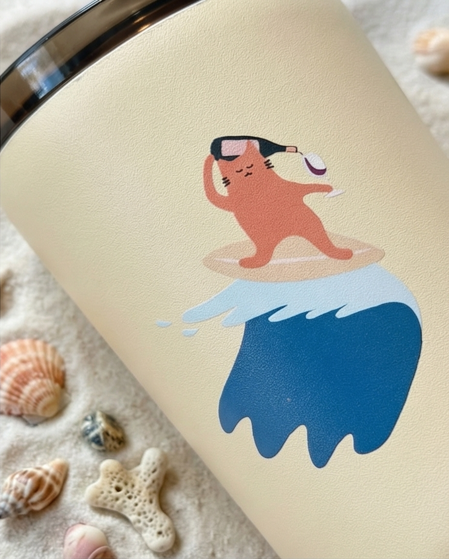 Surfing Cat Insulated Tumbler – Cute Cat Coffee & Tea Cup