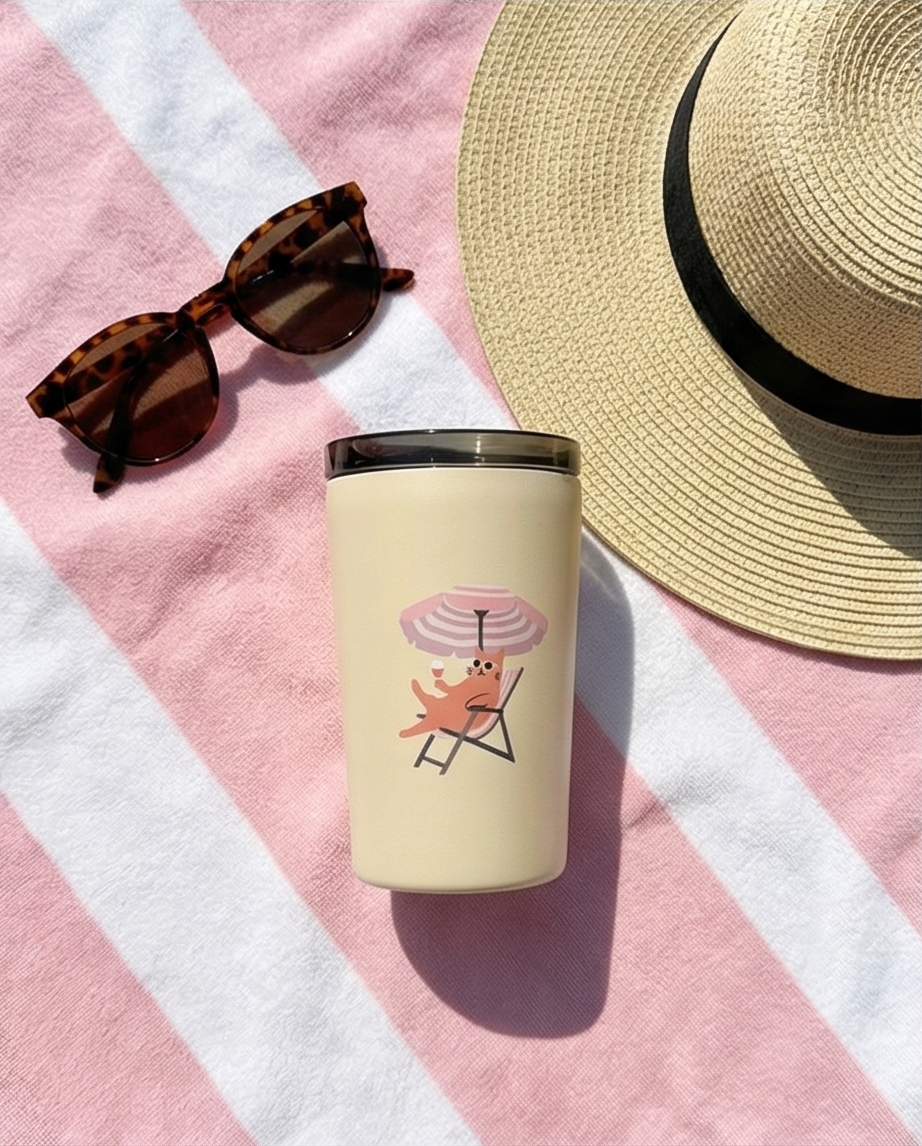 Beach Cat Insulated Tumbler – Cute Cat Coffee & Tea Cup