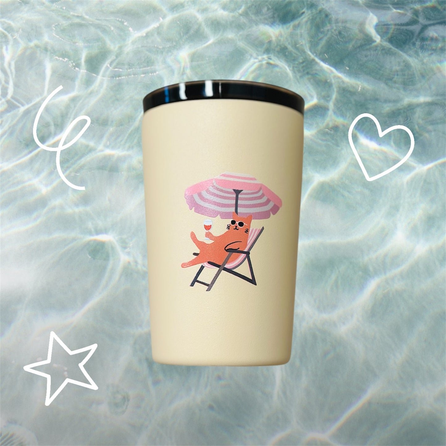 Beach Cat Insulated Tumbler – Cute Cat Coffee & Tea Cup