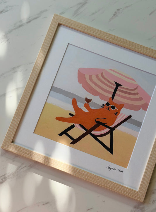 Gallery Framed Art Print — “Laying on the Beach” (12×12)