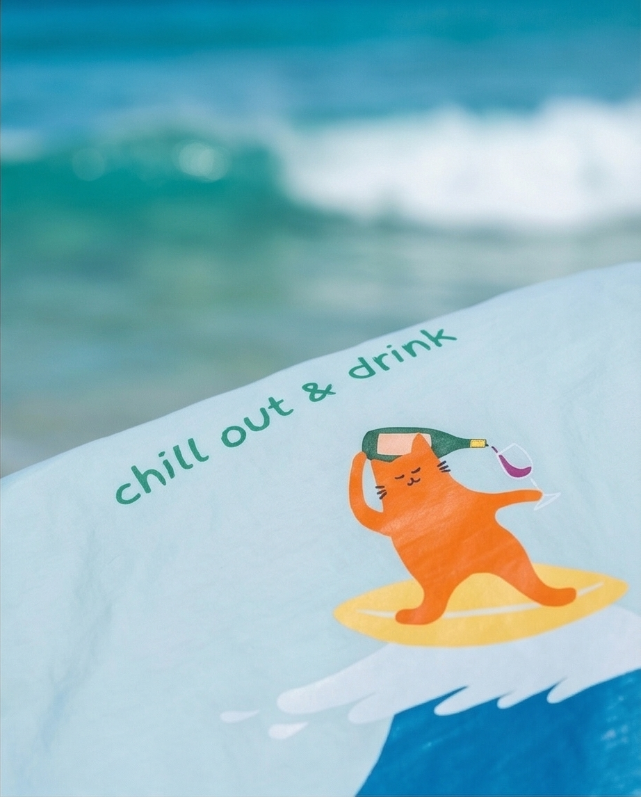 Surfing Cat Foldable Tote – Compact Reusable Grocery Bag