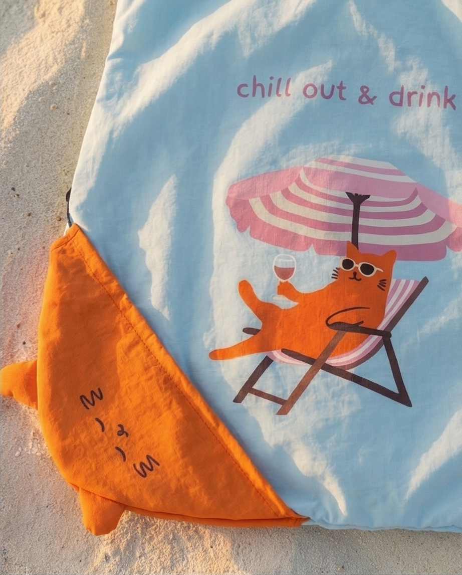 Beach Cat Foldable Tote – Compact Reusable Grocery Bag