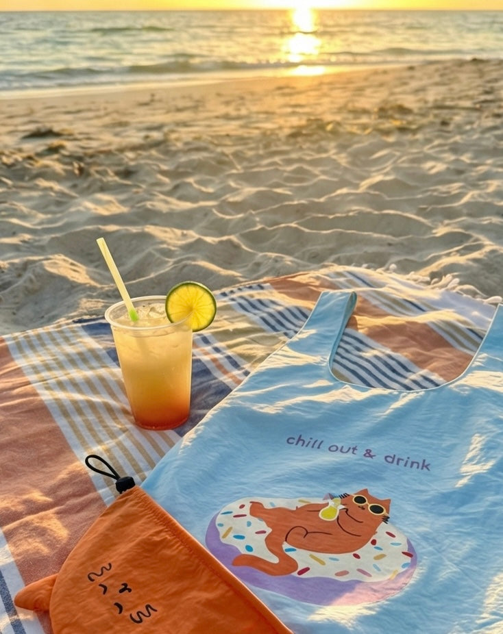 Donut Cat Foldable Tote – Compact Reusable Grocery Bag