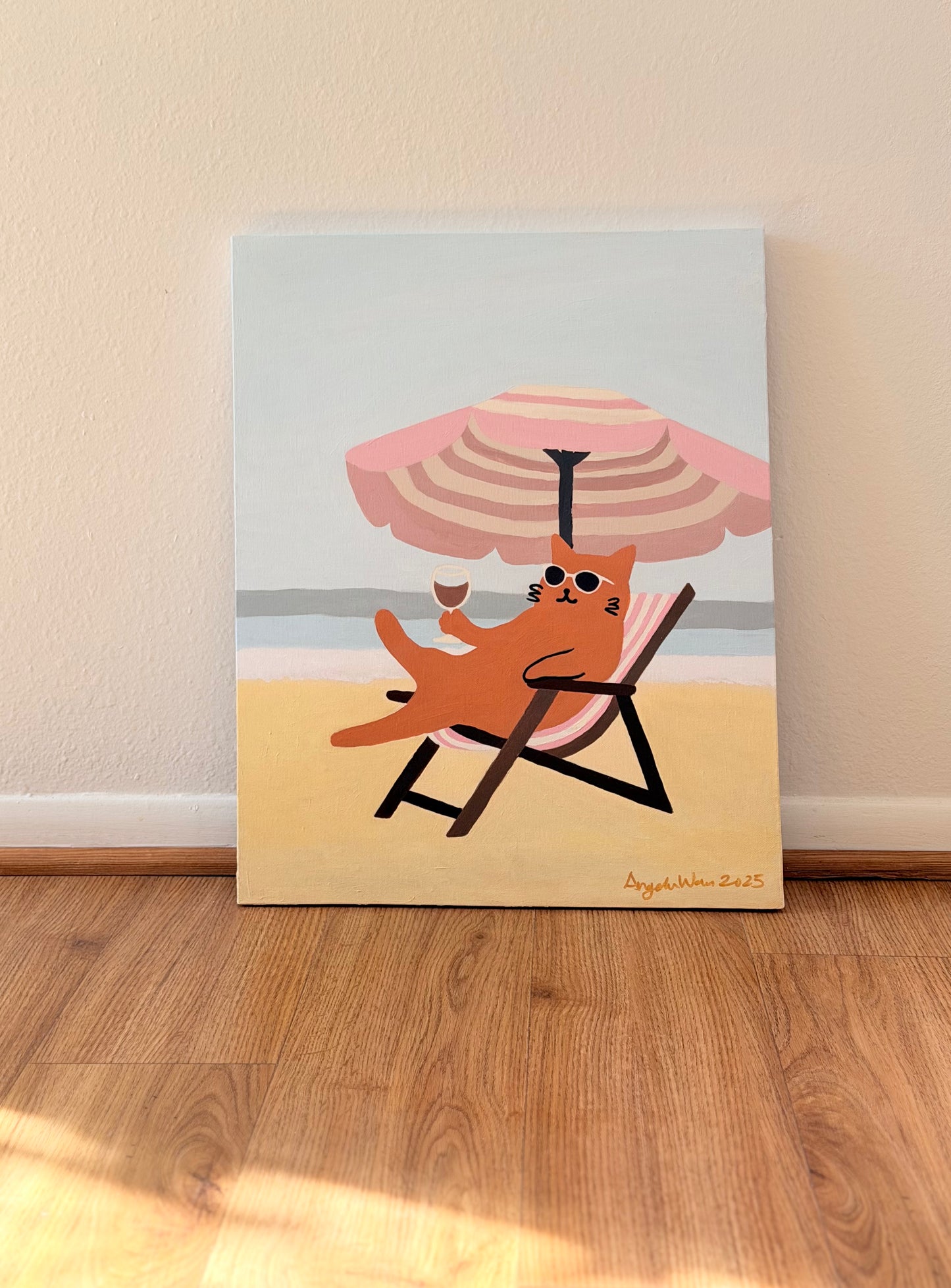 Beach Cat — Original Acrylic Painting (16”x20”)