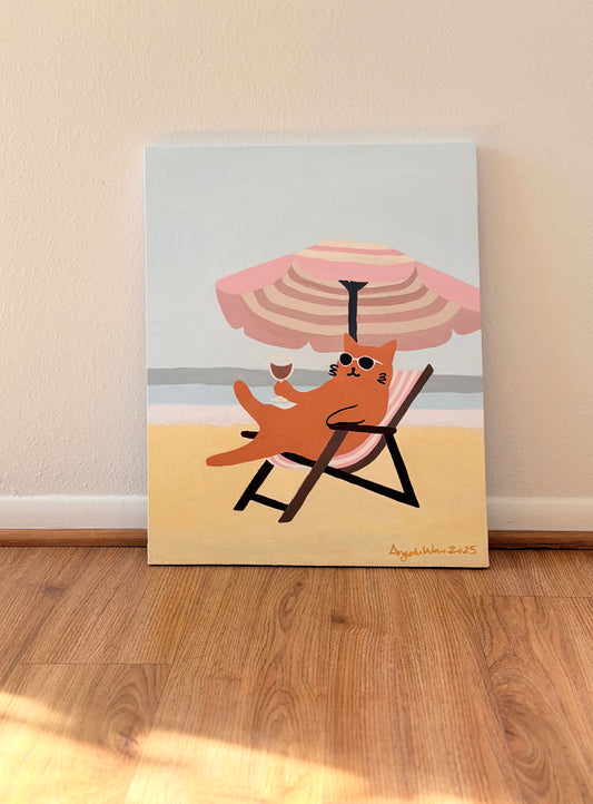 Beach Cat — Original Acrylic Painting (16”x20”)