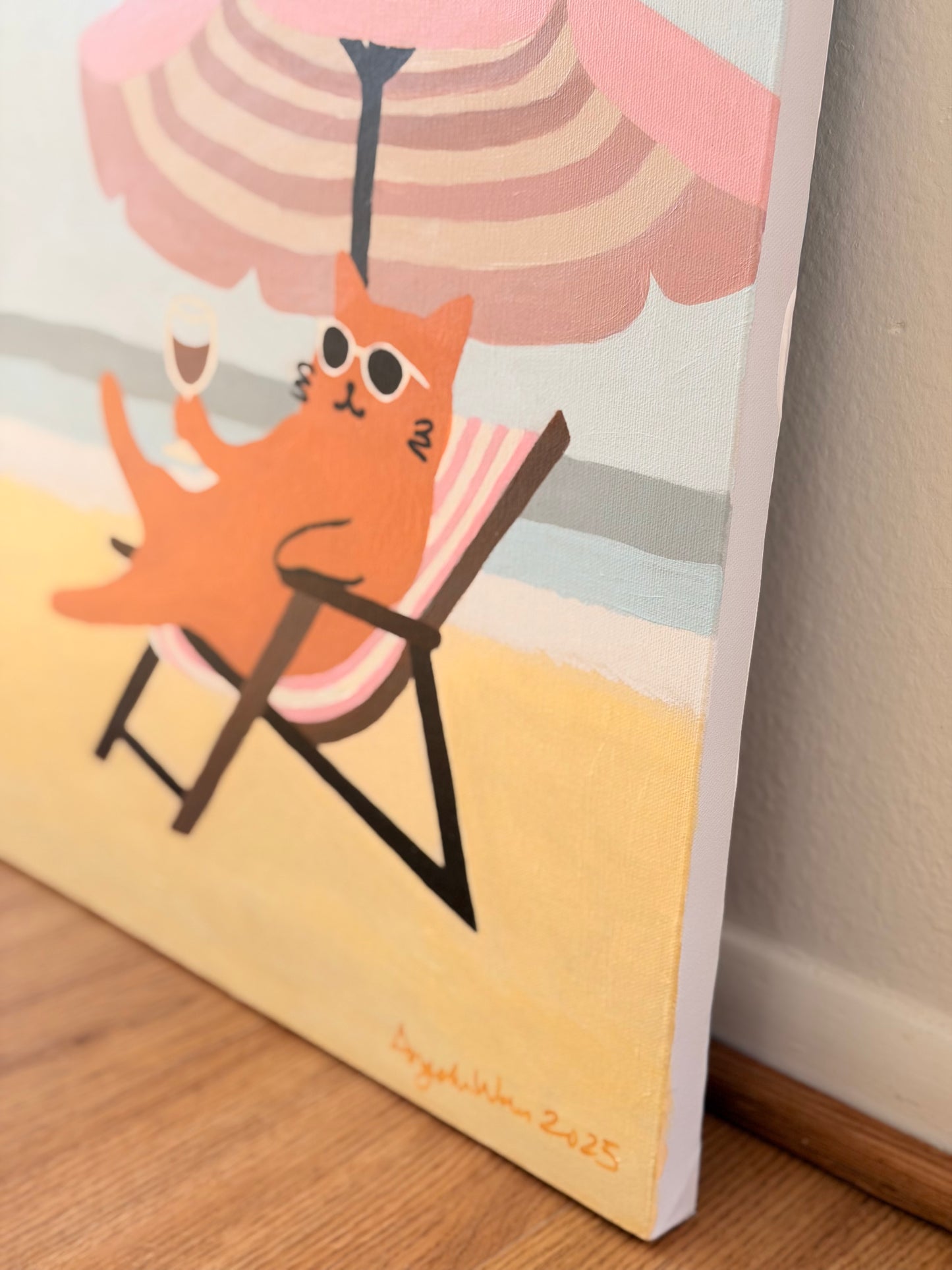 Beach Cat — Original Acrylic Painting (16”x20”)