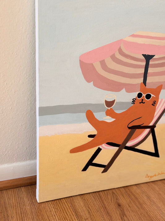 Beach Cat — Original Acrylic Painting (16”x20”)