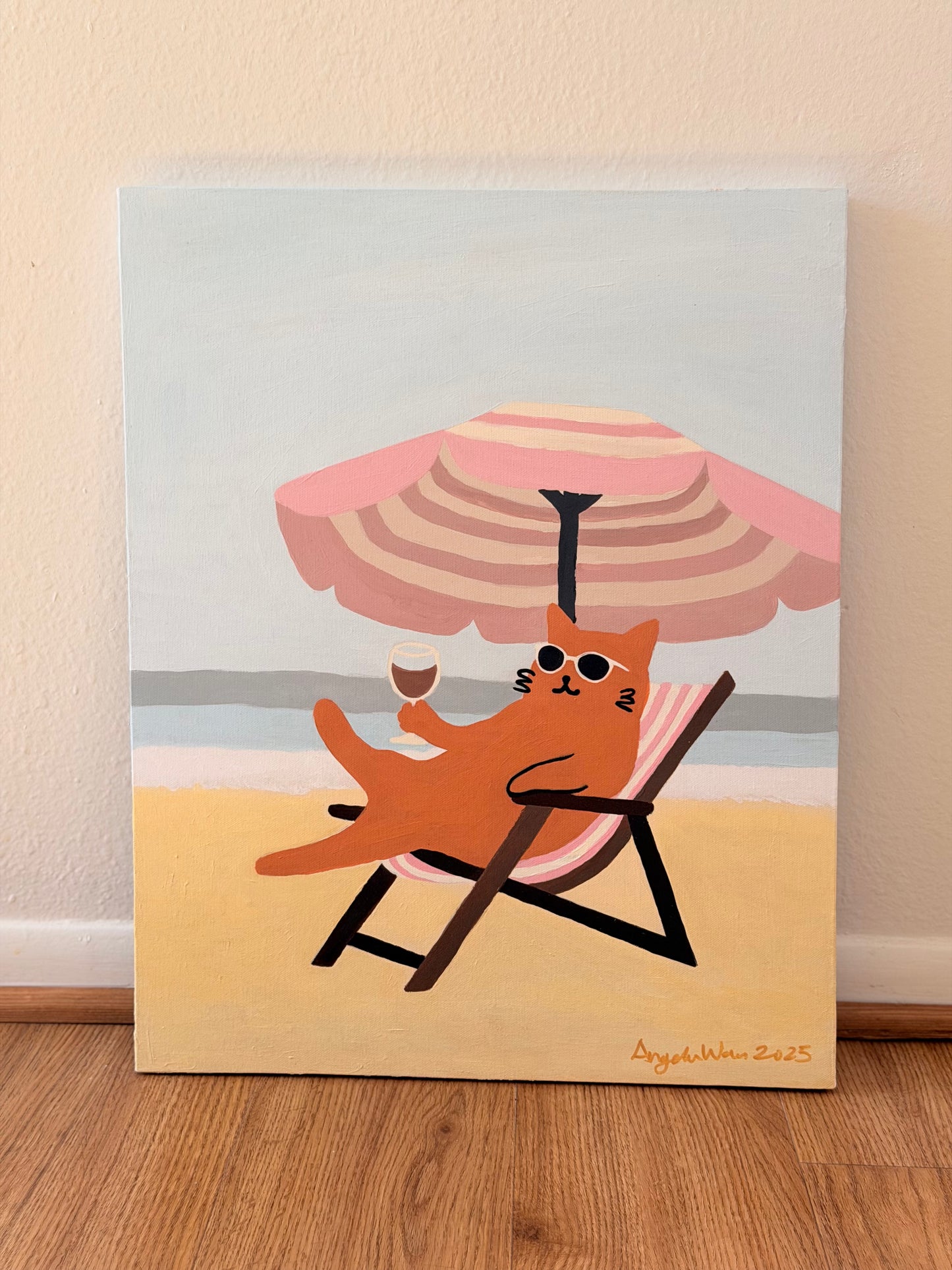 Beach Cat — Original Acrylic Painting (16”x20”)