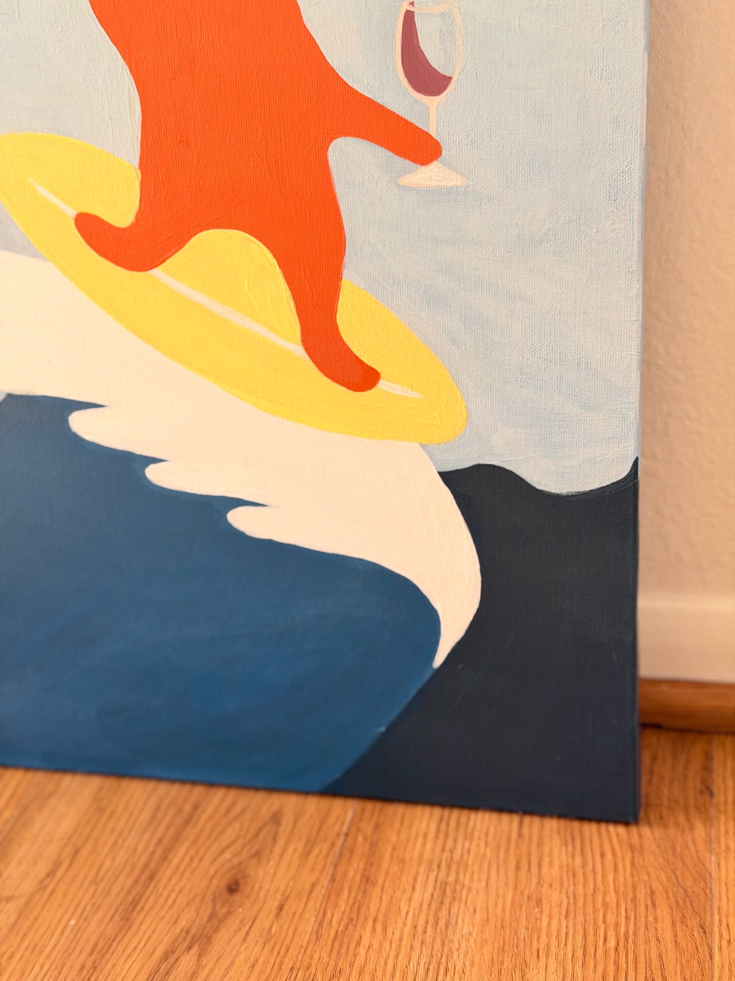 Surfing Cat — Original Acrylic Painting (16”x20”)