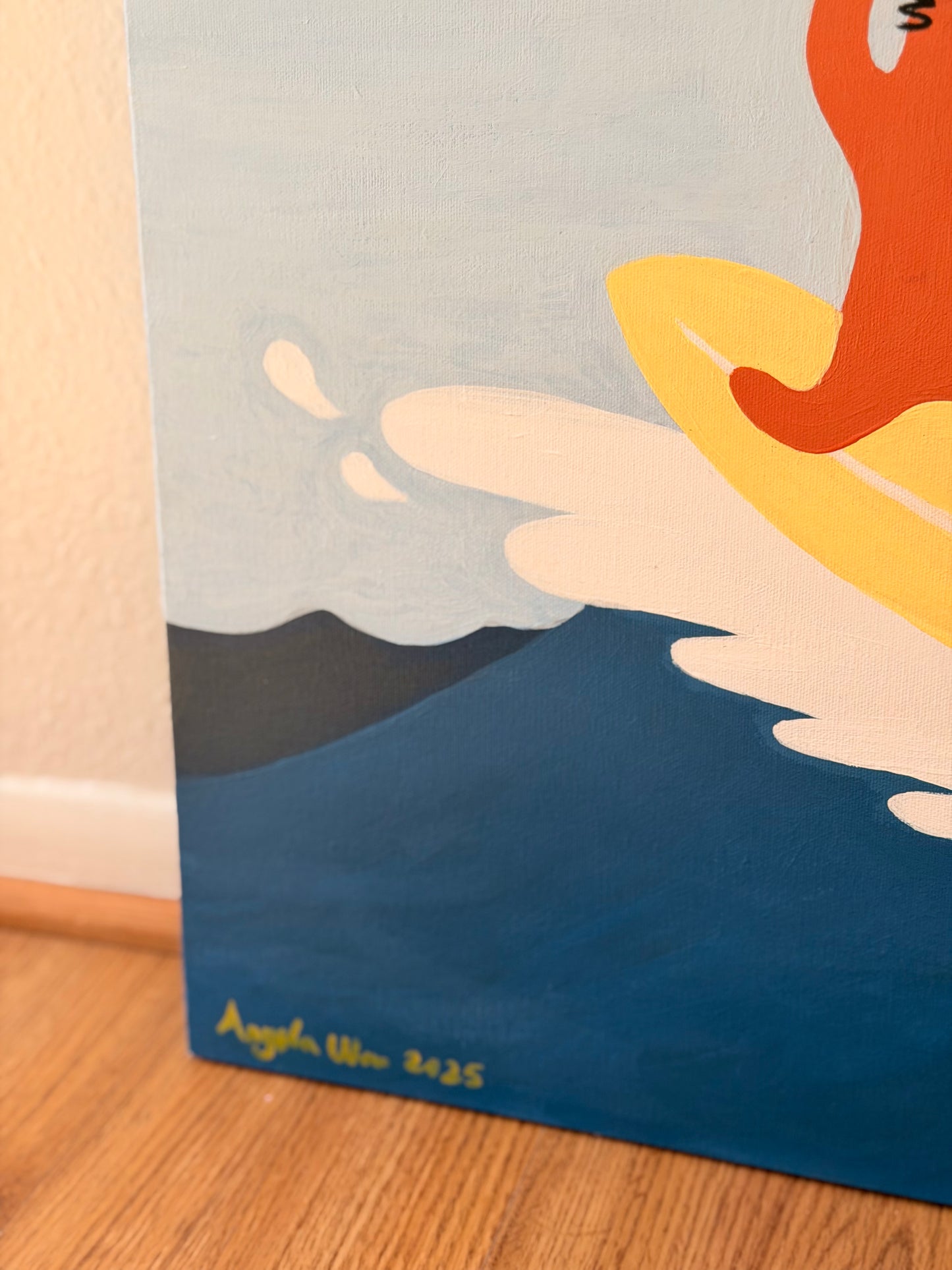 Surfing Cat — Original Acrylic Painting (16”x20”)