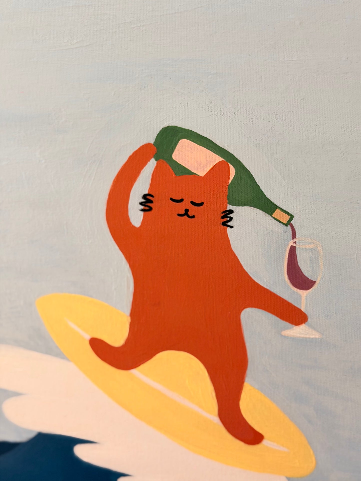 Surfing Cat — Original Acrylic Painting (16”x20”)