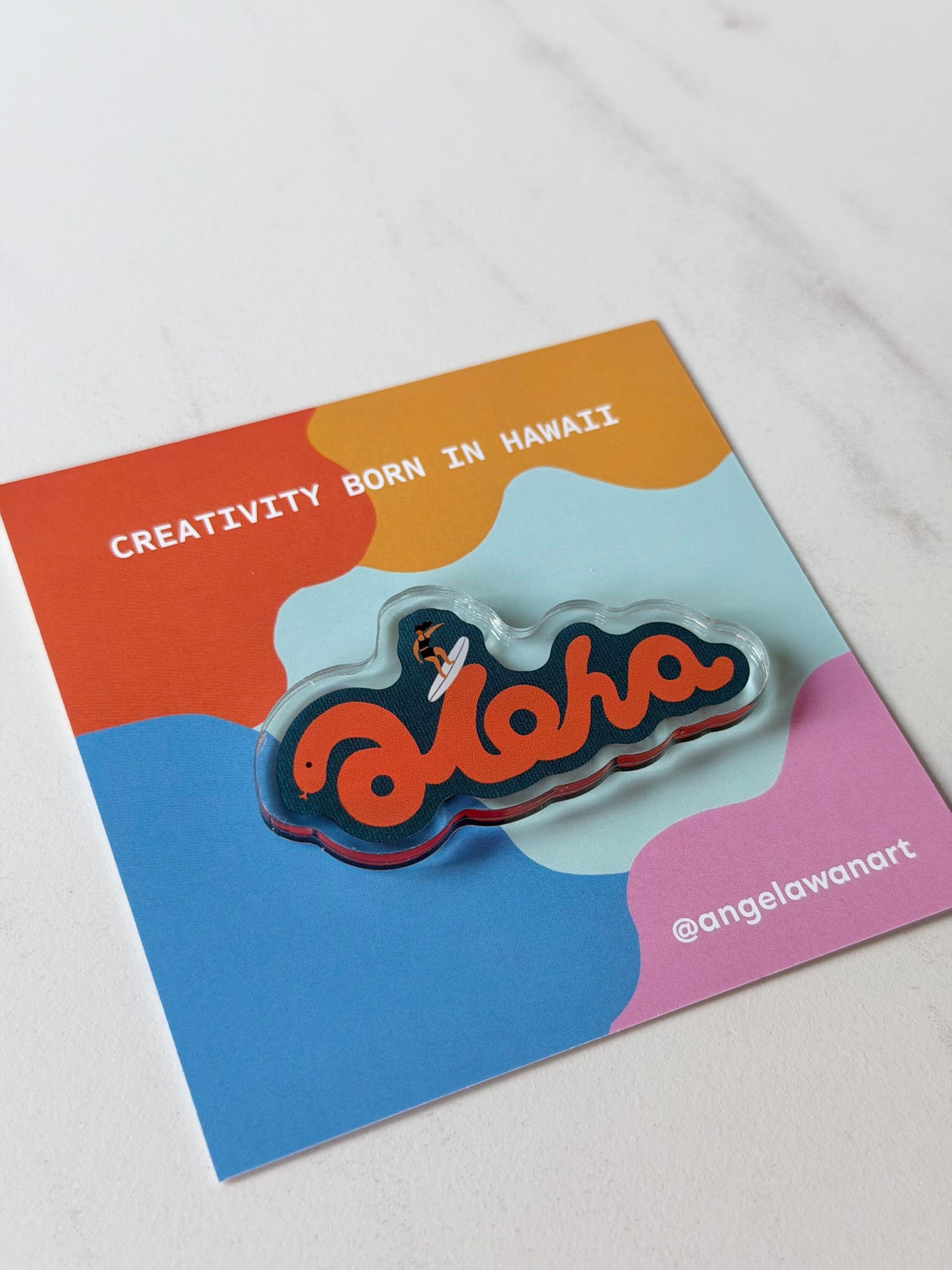 “Riding the Aloha: Her Flow” Fridge Magnet – Hawaii-Inspired Art by Angela Wan