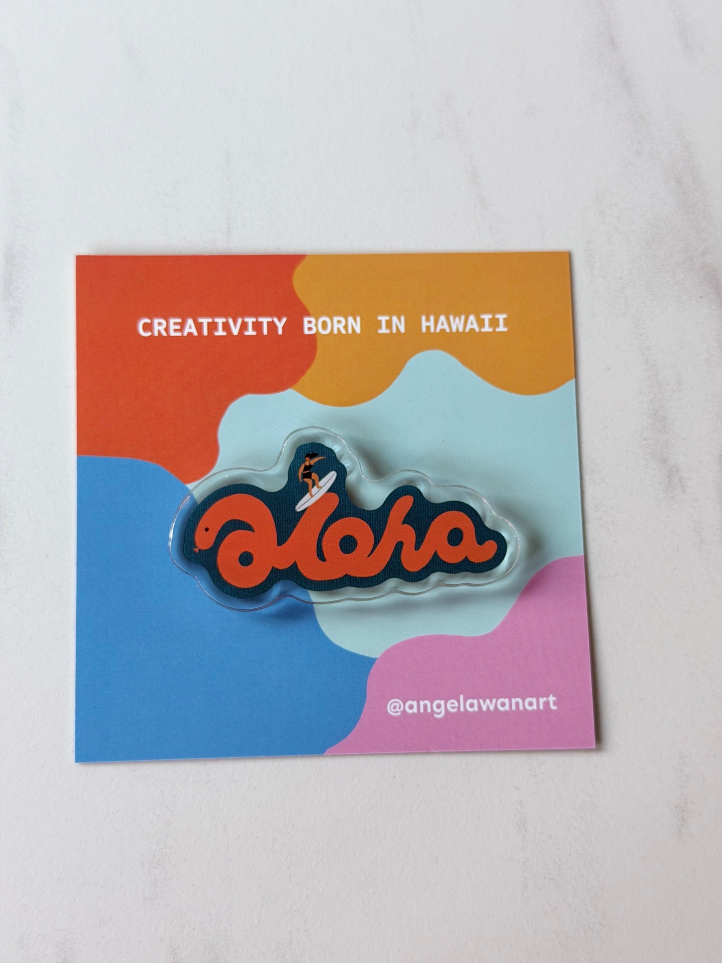 “Riding the Aloha: Her Flow” Fridge Magnet – Hawaii-Inspired Art by Angela Wan