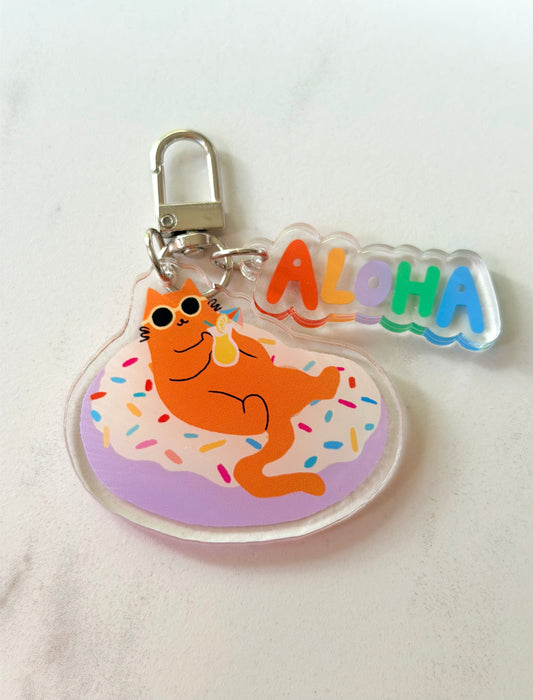 “Just Donut Care” Keychain – Milo the Beach Cat Collection