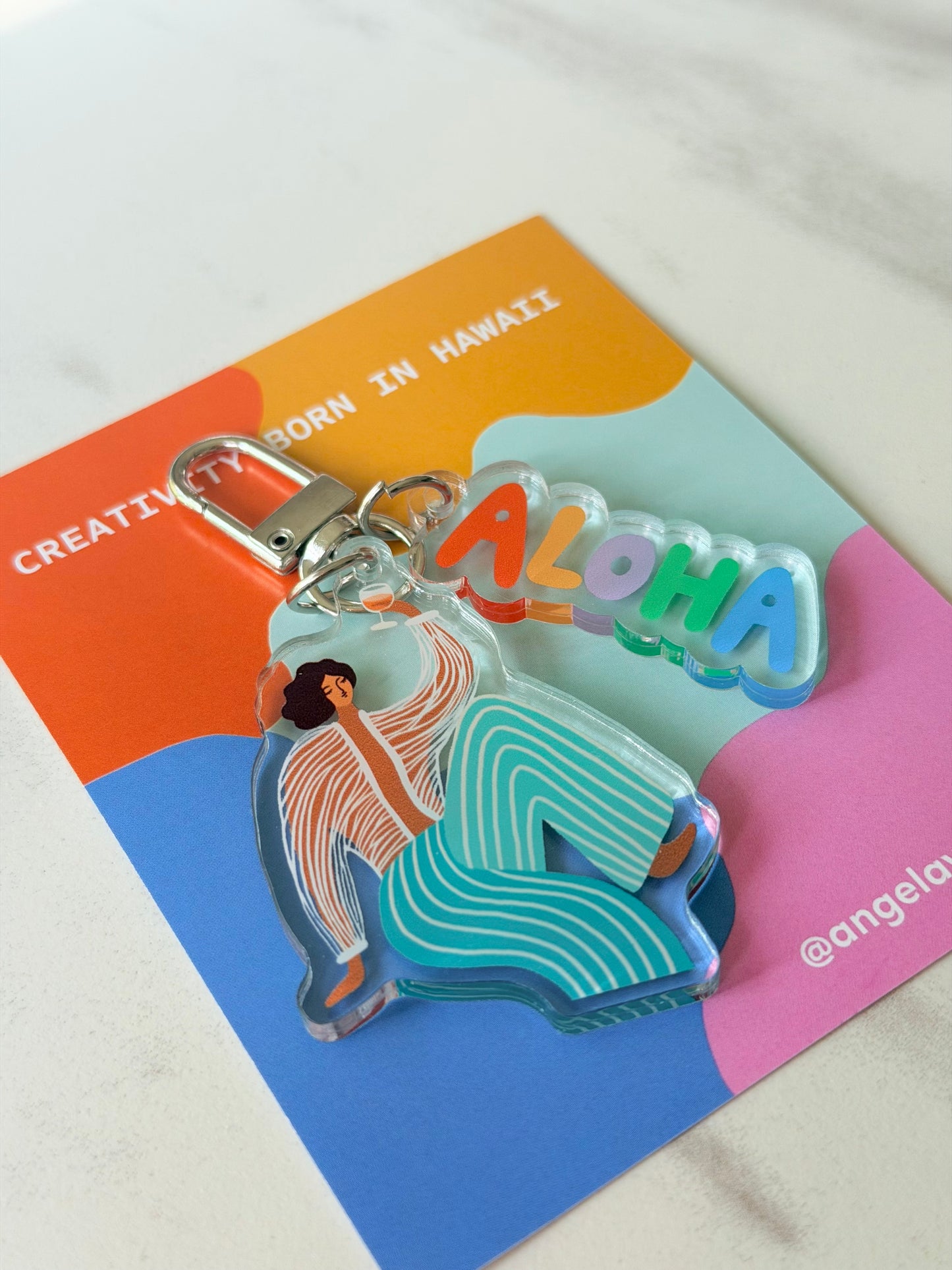 “Cheers to Chill” Keychain – Hawaii-Inspired Art by Angela Wan