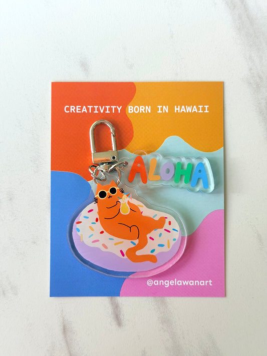 “Just Donut Care” Keychain – Milo the Beach Cat Collection