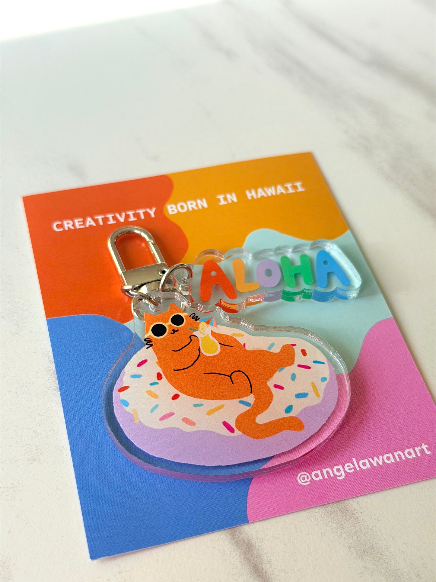 “Just Donut Care” Keychain – Milo the Beach Cat Collection