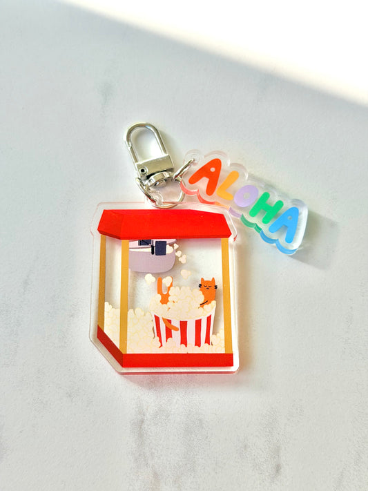 “Popcorn Bath Cat” Keychain – Milo the Beach Cat Collection