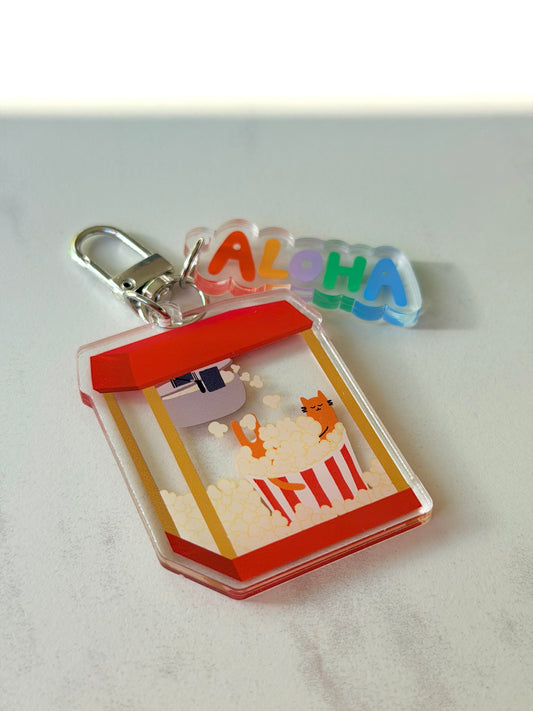 “Popcorn Bath Cat” Keychain – Milo the Beach Cat Collection