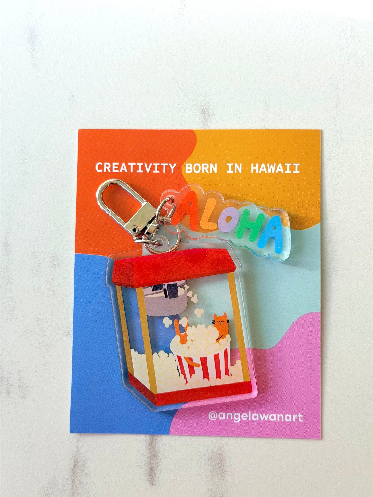 “Popcorn Bath Cat” Keychain – Milo the Beach Cat Collection