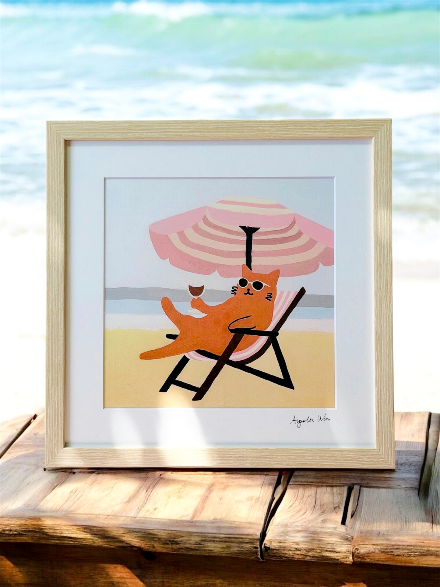 Gallery Framed Art Print — “Laying on the Beach” (12×12)