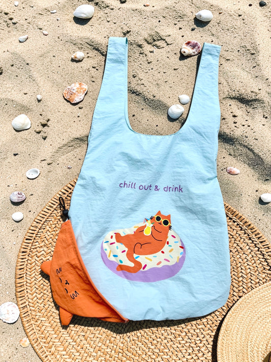 Donut Cat Foldable Tote – Compact Reusable Grocery Bag