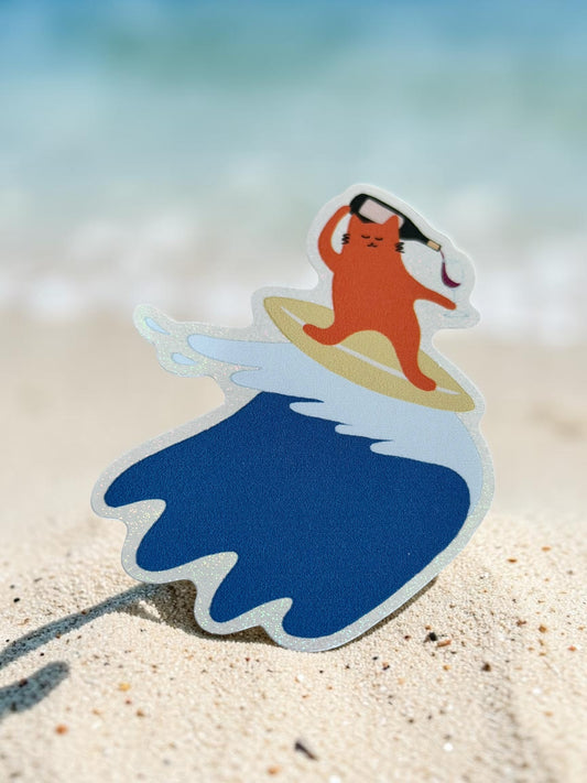 Surfing Cat Glitter Sticker – Hawaii Beach Sticker