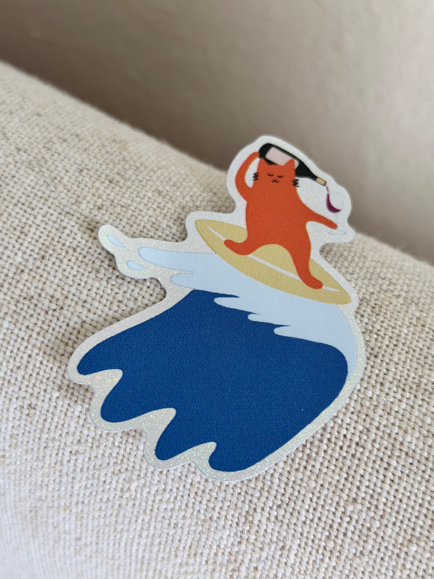 Surfing Cat Glitter Sticker – Hawaii Beach Sticker