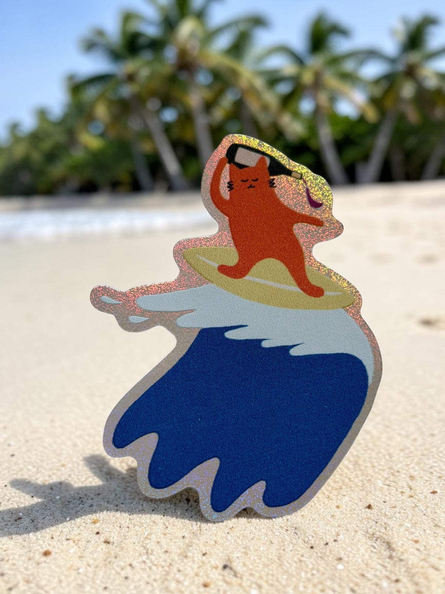 Surfing Cat Glitter Sticker – Hawaii Beach Sticker