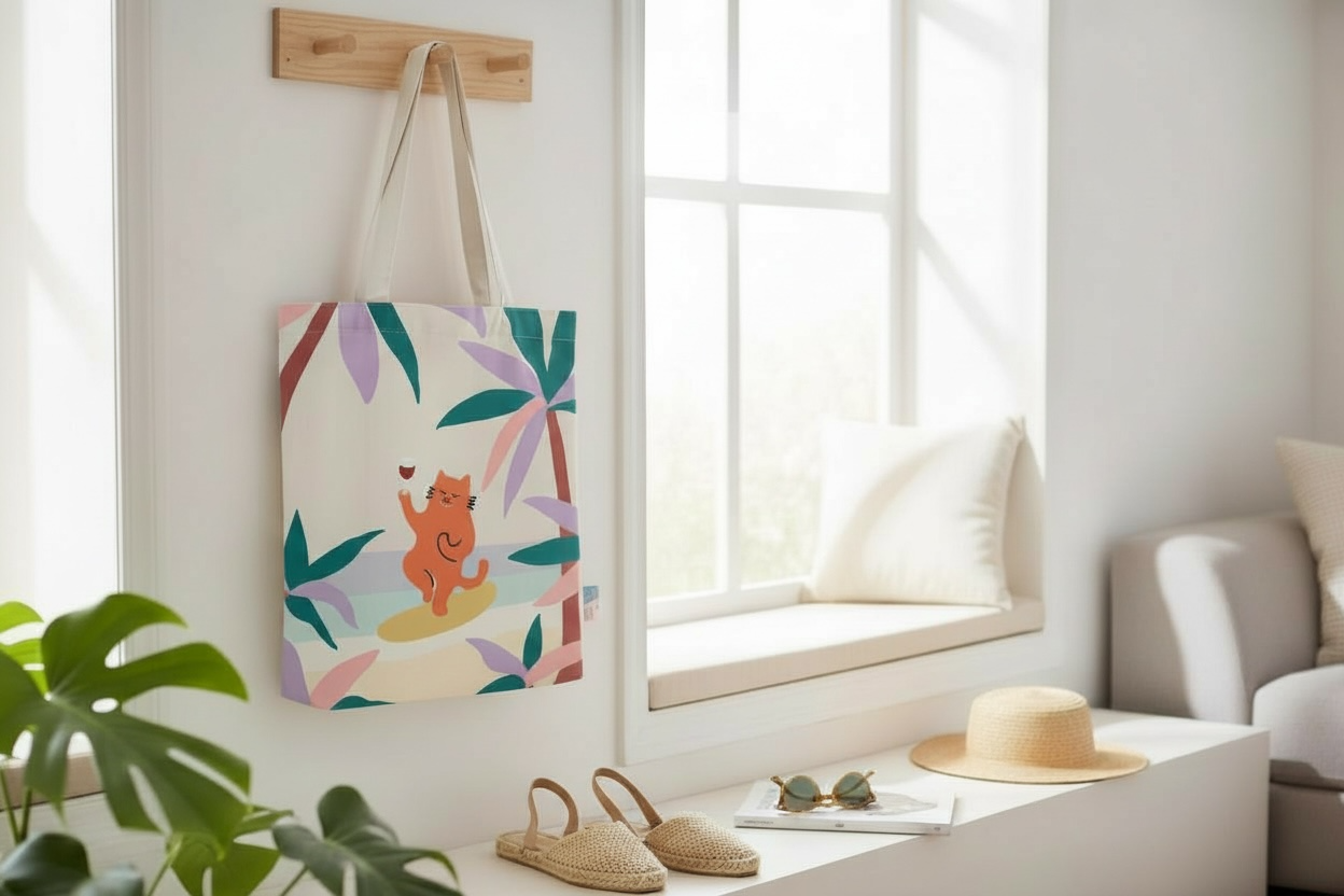 Yoga Cat Tote Bag – Hawaii-Inspired Art Tote for Calm Everyday Living
