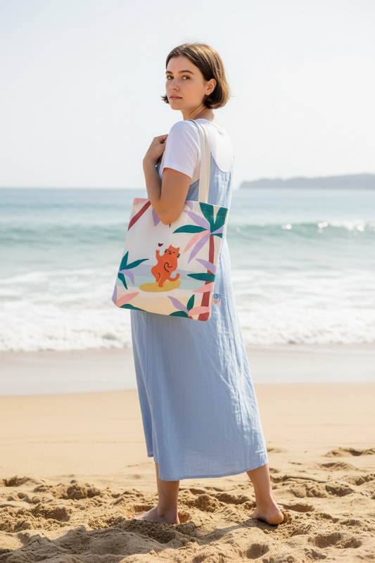 Yoga Cat Tote Bag – Hawaii-Inspired Art Tote for Calm Everyday Living